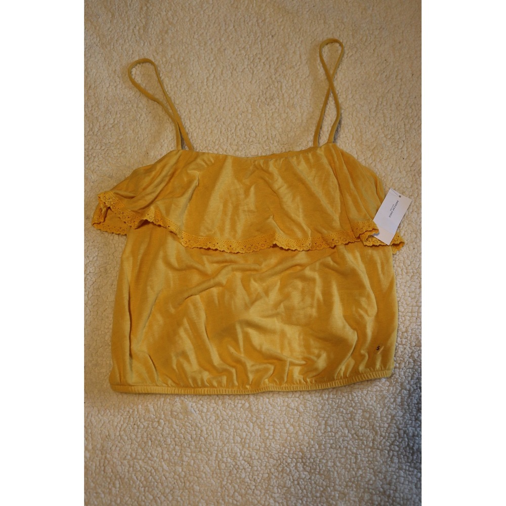 American Eagle Mustard Yellow Ruffle Eyelet Lace Cami Top Small NEW
